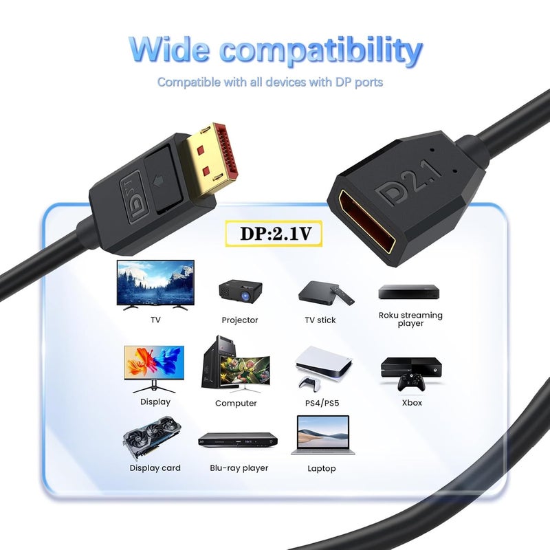 Duttek 40Gbps Short DisplayPort Extension Cable 2.1 6 Inch/15cm [16K@30Hz, 8K@120Hz, 4K@240Hz], Short DP to DP Extension Cable for Gaming Monitor, PC, Laptop - Image 5